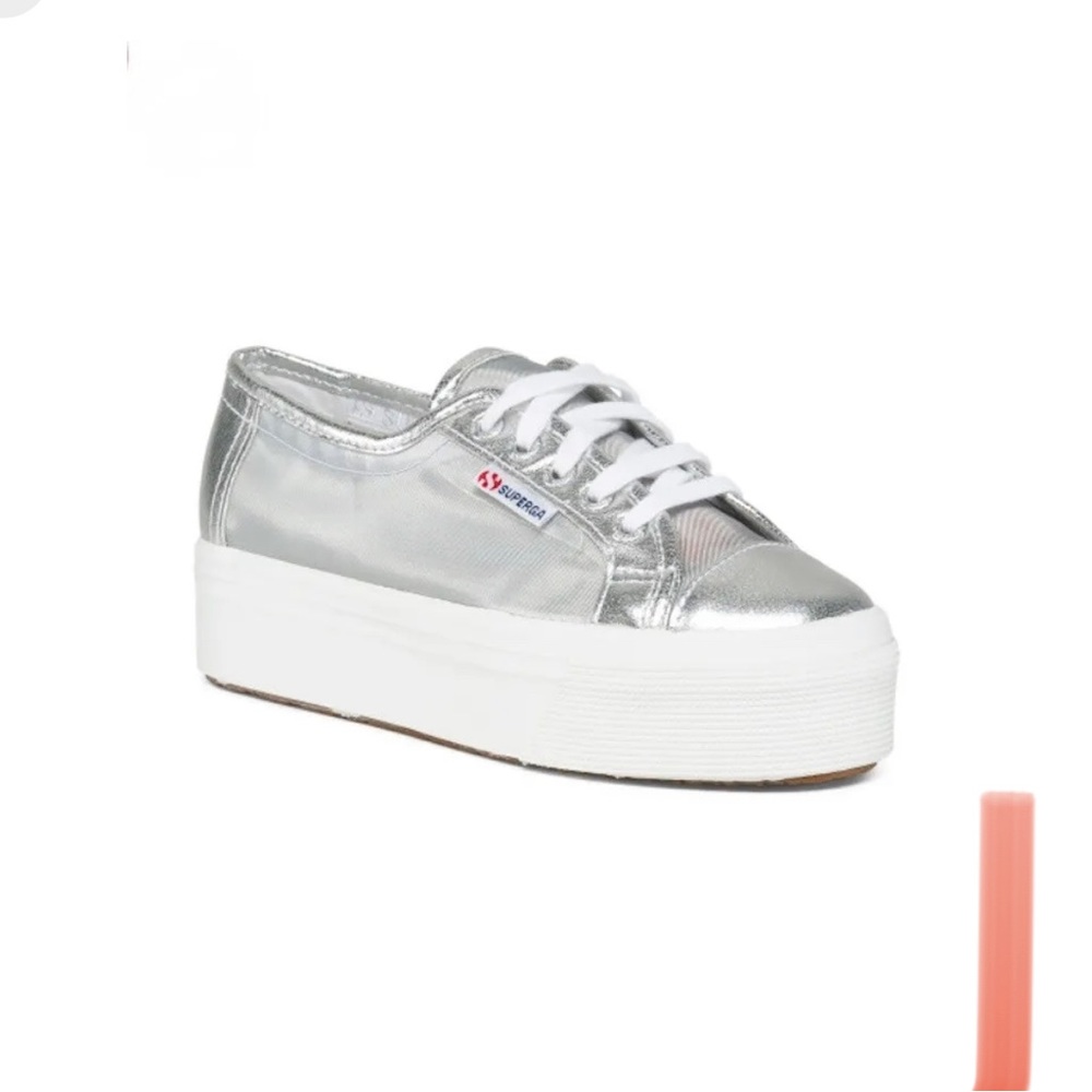 Superga Platform 2790 Silver Mesh Sneaker Lace Up Size 6